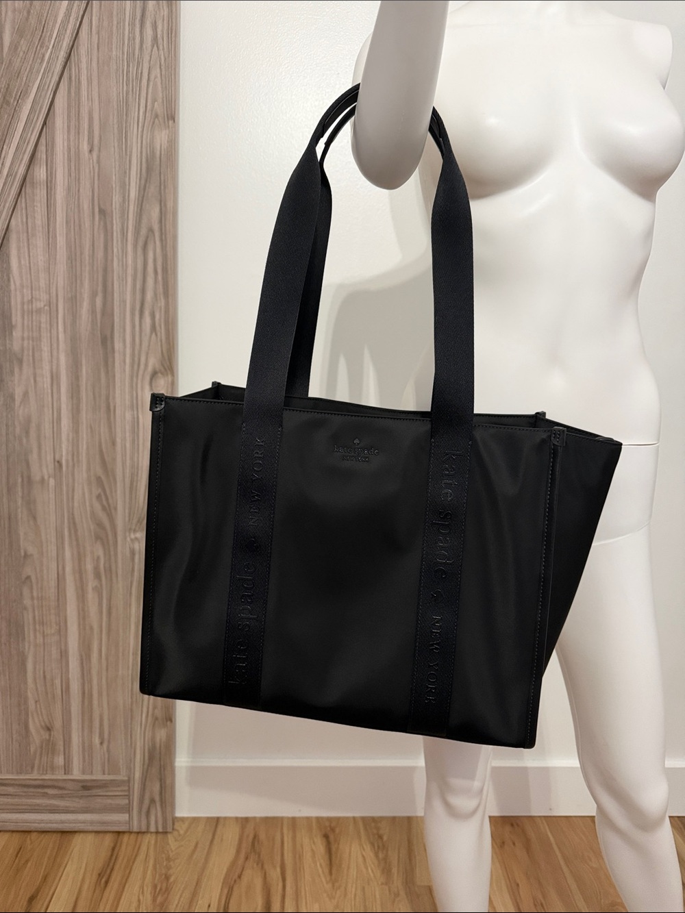 kate spade Black Nylon Tote with Logo Webbed Straps
